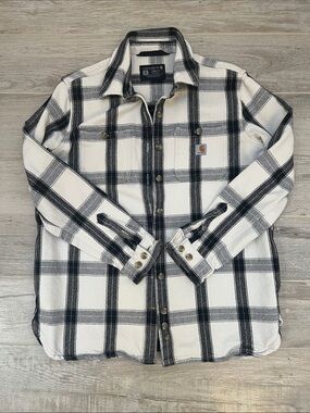 Carhartt Cream and Black Plaid Button-Front Shirt Jacket